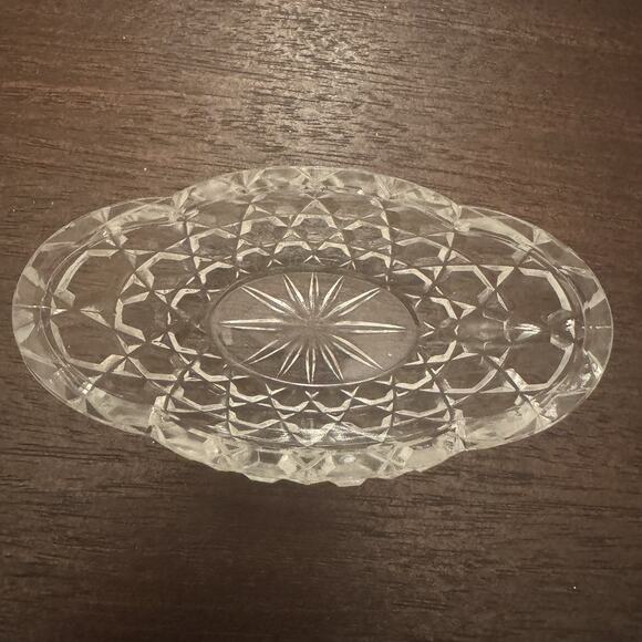 VTG Salt Cellar Oval Clear Glass Open Starburst Star Trinket Dish Candy Bowl - Picture 3 of 14